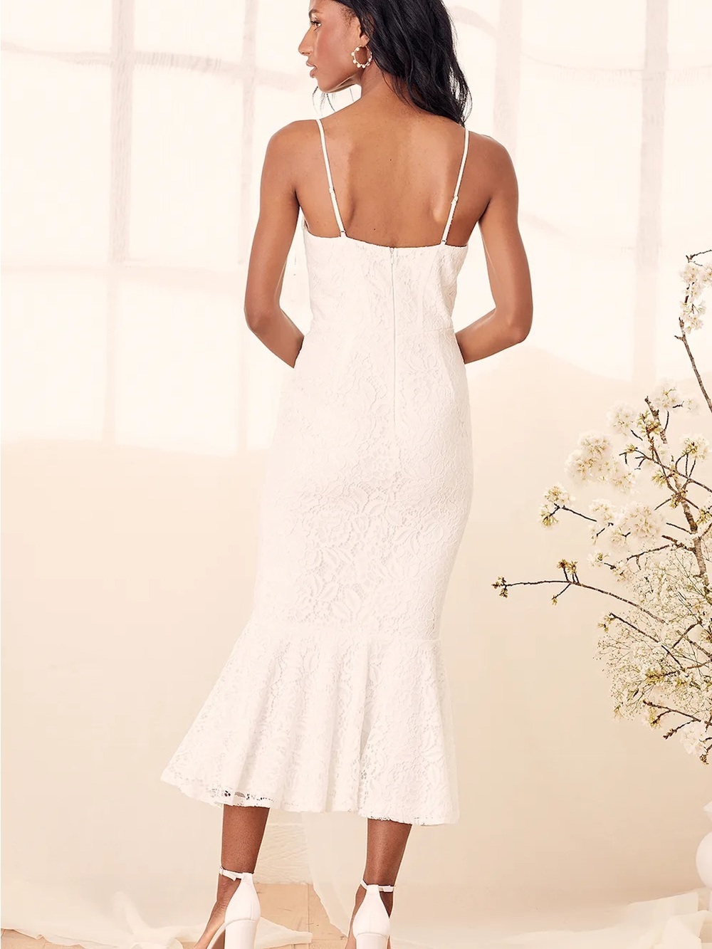 Lulu’s “Found Your Love” White Lace Sleeveless Trumpet Midi Dress NWT Medium - Picture 8 of 8